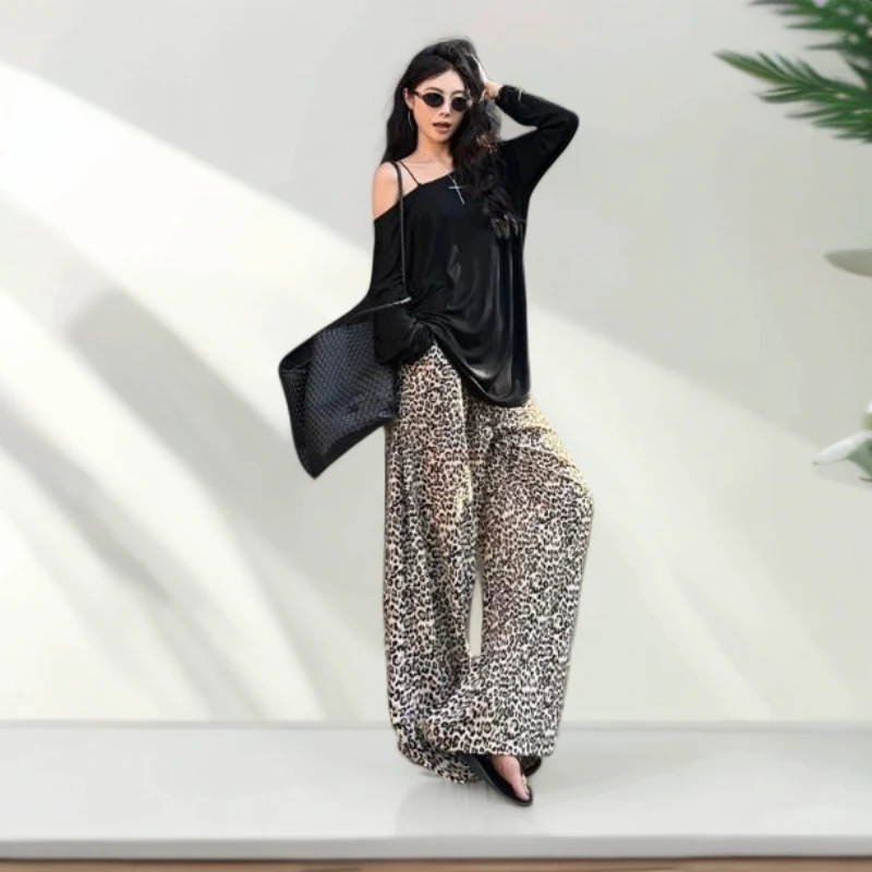 慵懒风黑色斜肩长袖T恤女夏季宽松薄款防晒罩衫休闲chic百搭上衣