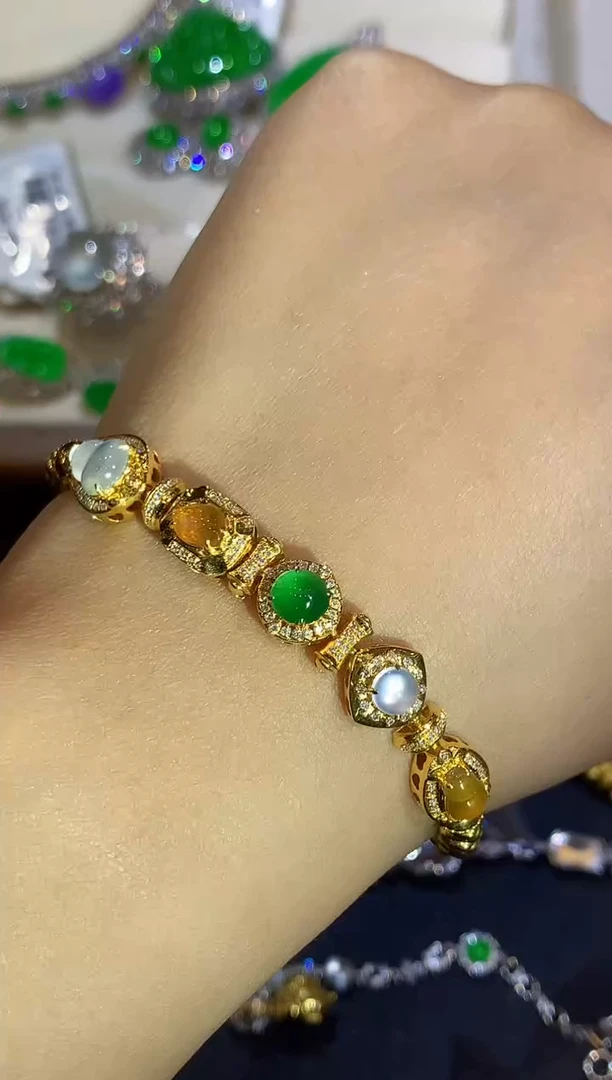 18K金镶嵌手链翡翠雨*多样性发其一