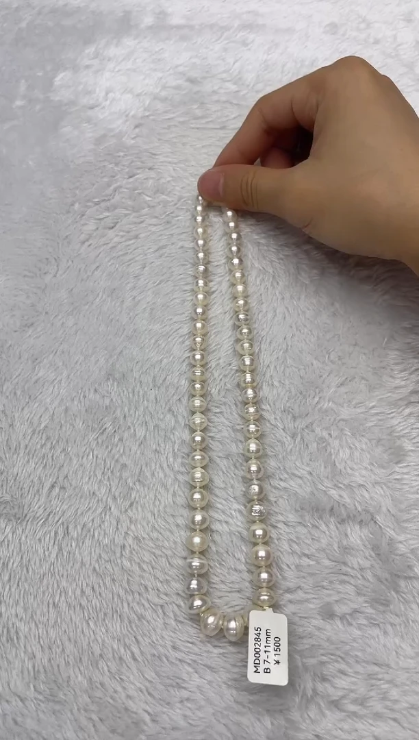 海水珍珠银S925镶嵌项链澳白螺纹7-11mm
