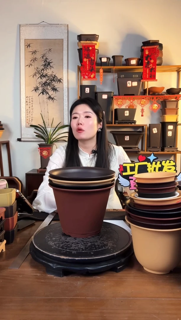 【闪购商品】树脂22*16高斜圆盆3只装紫檀色