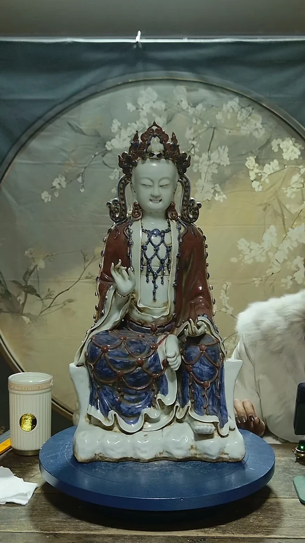 摆件菩***D湖田窑观音造像高57公分