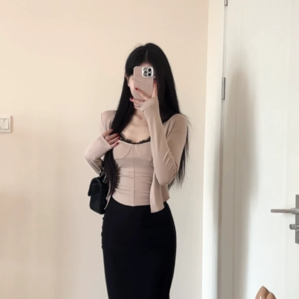 【巴黎艺术】春季新款法式纯欲风蕾丝拼接显瘦套装XY-063