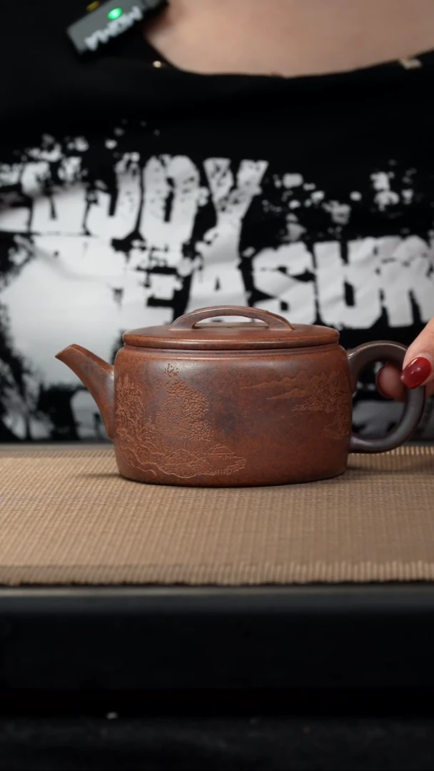 茶壶紫砂紫泥还原烧刻绘汉瓦220cc