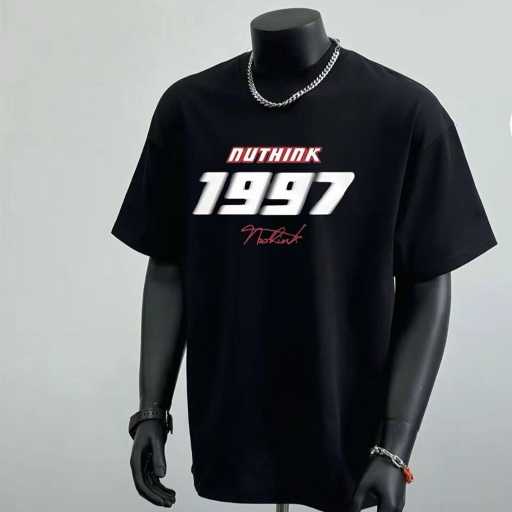 1997新款潮牌短袖夏季宽松型圆领几何T恤男女同款运动美式T血