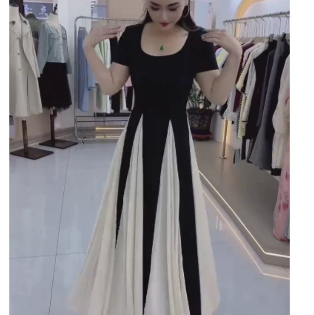 2025夏季新款网红同款洋气减龄韩版爆款拼接连衣裙明-CIu