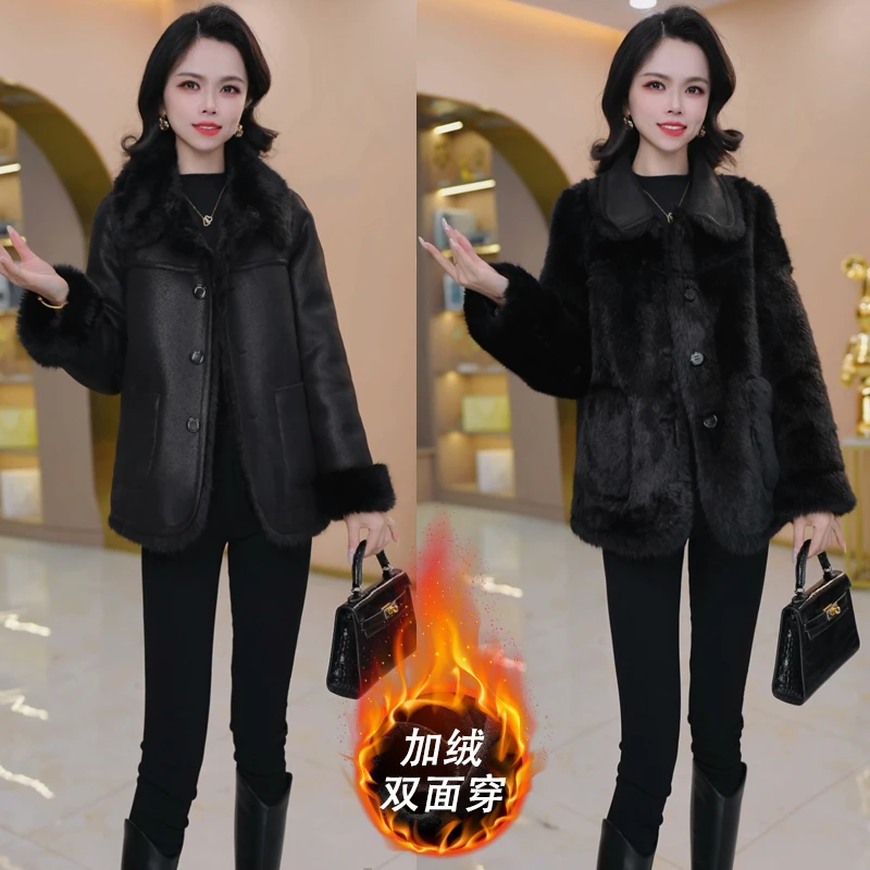 加绒加厚【双面穿】优雅气质时尚大气收腰显瘦外套M-4XL-29381