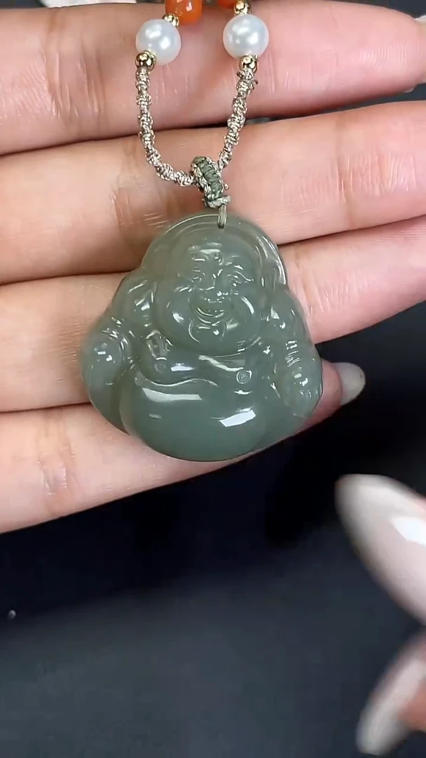 颈饰未镶嵌和田玉611069#和田玉青海浅湖水绿佛公吊坠多人