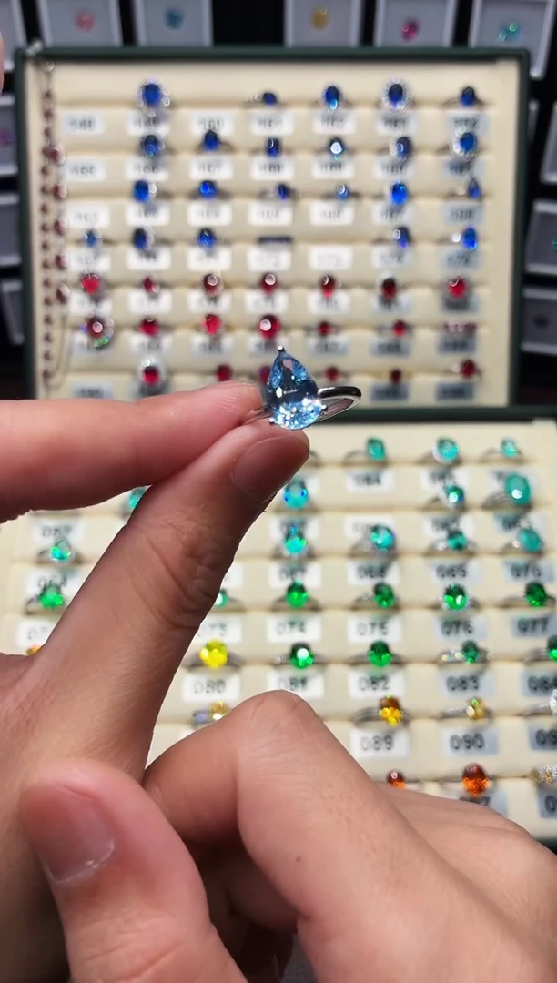 无925银轻奢魔鬼蓝色水滴女神戒