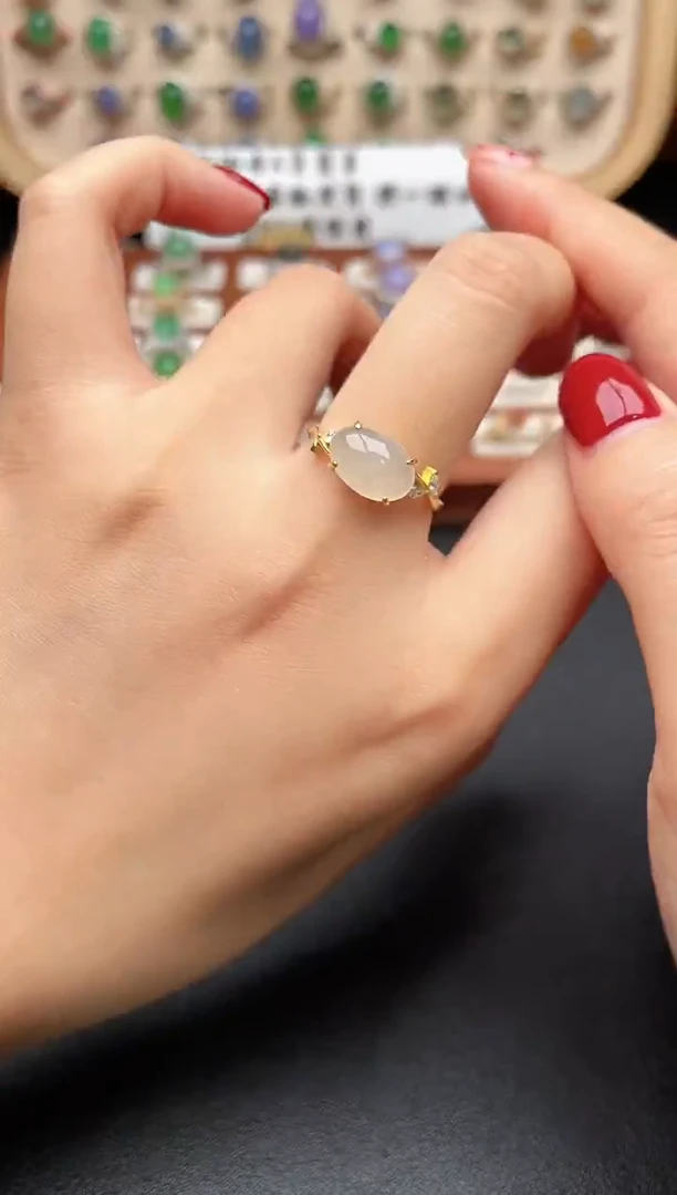 银S925镶嵌戒指翡翠一物一证一礼盒