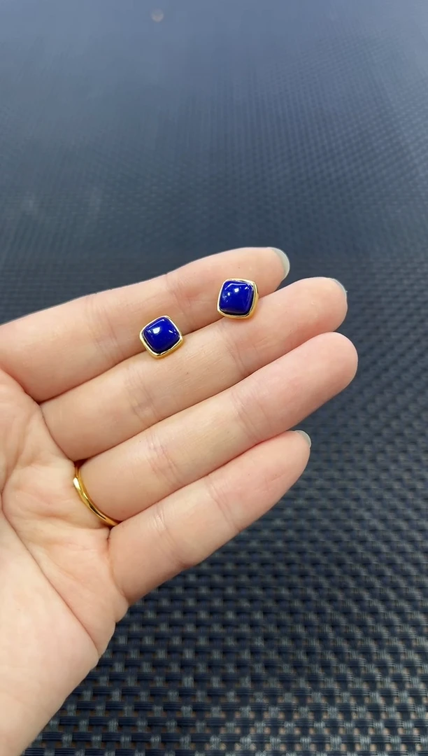 【闪购商品】青金石耳钉银S925镶嵌小方糖耳钉（多样性发一件）