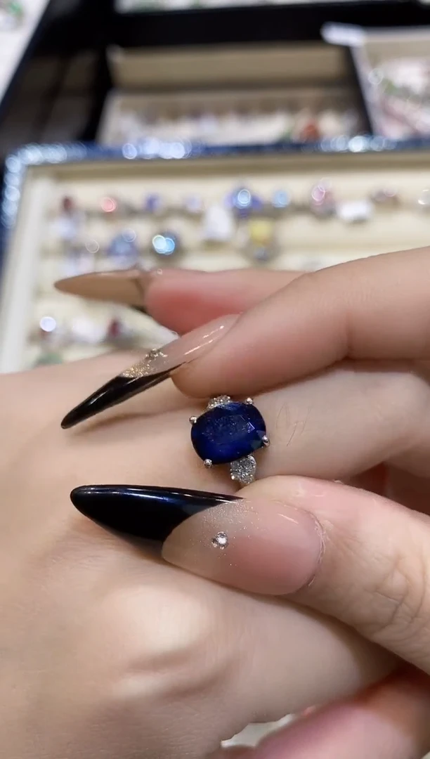 银S925镶嵌戒指定制蓝宝石楚楚珠宝中古甄选不退换