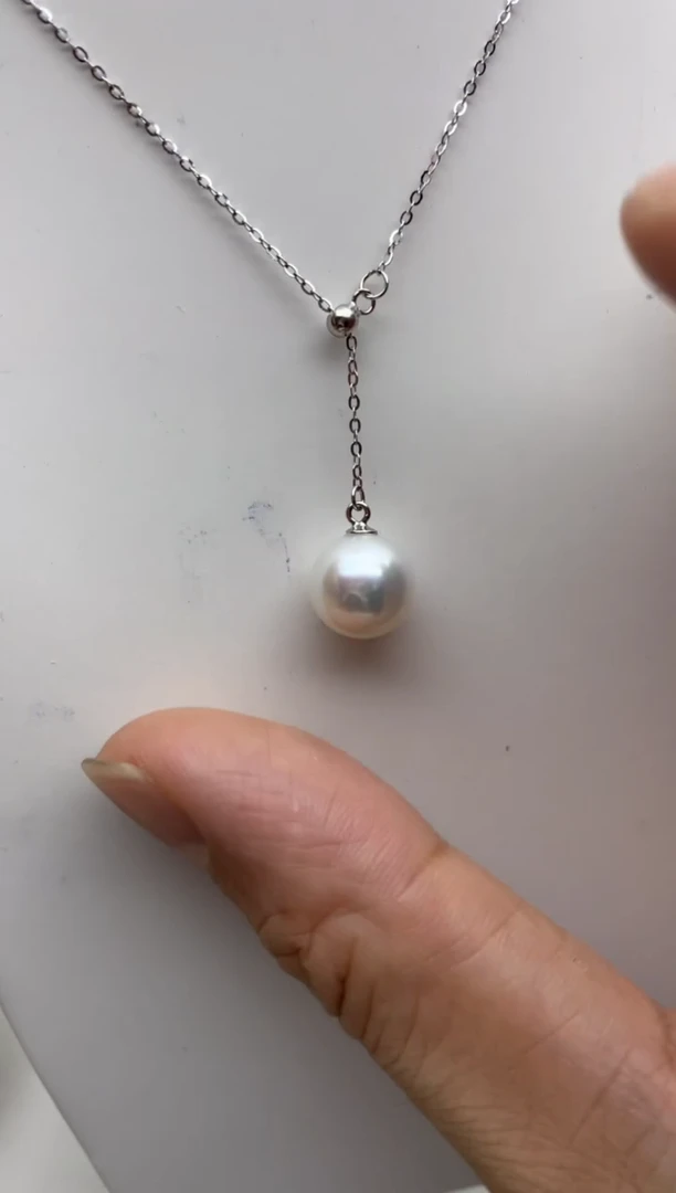 银S925镶嵌ff淡水珍珠白珠吊坠(Y链）10~11mm