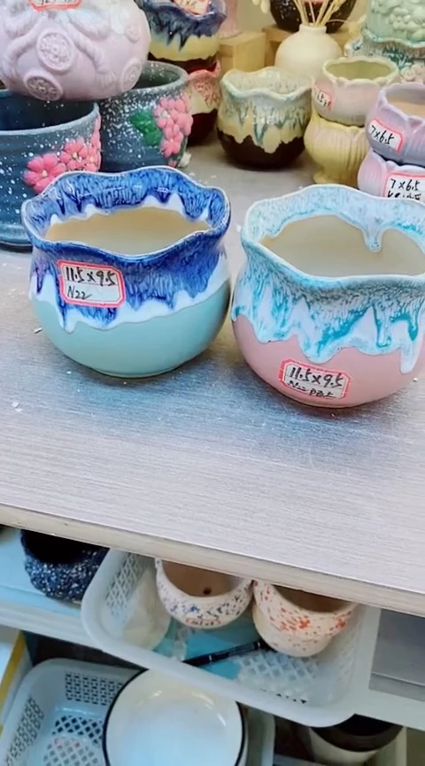 @@陶瓷多肉花盆N22陌上流釉2件套