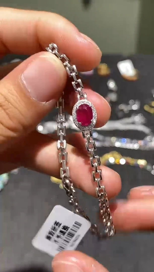 银S925镶嵌手链红宝石手链