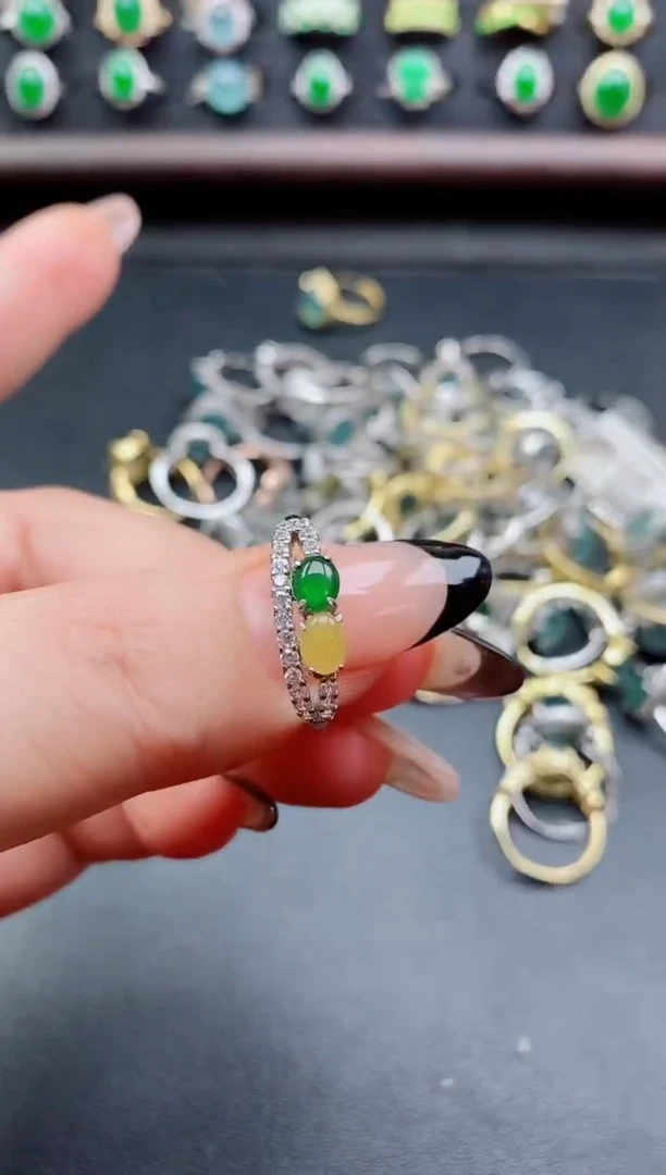 银S925镶嵌戒指翡翠1