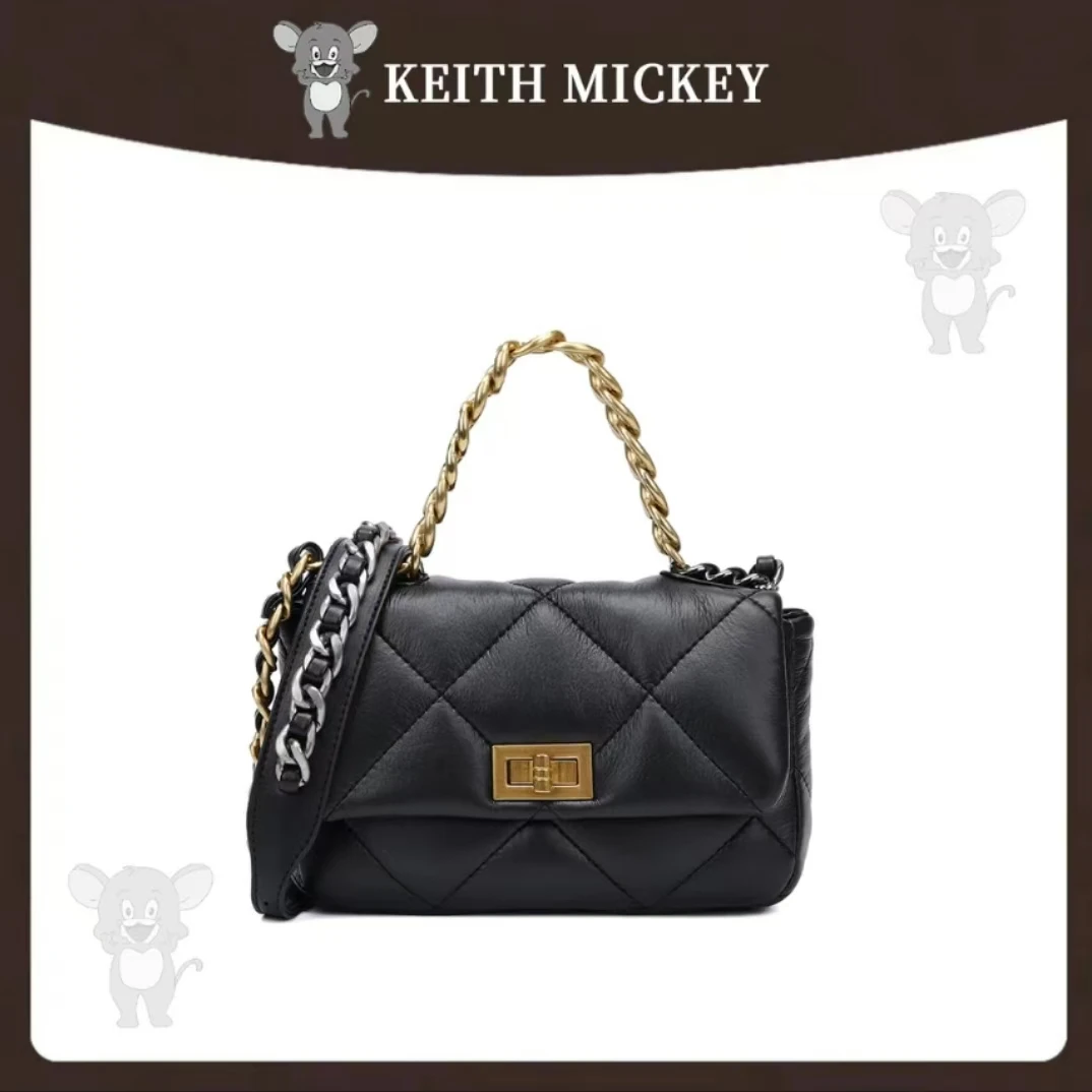 KEITH MICKEY 新款小香风时尚高级感女士单肩包 A028黑色