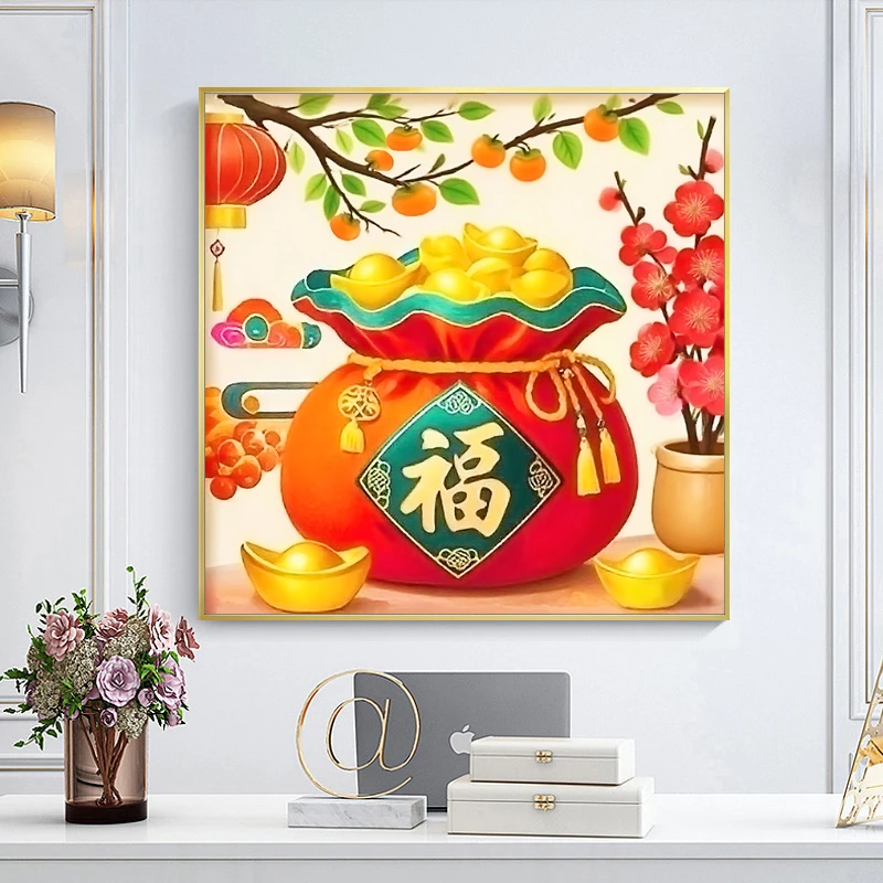 美初十字绣穗穗平安梅花福袋代代福客厅玄关手工装饰挂画