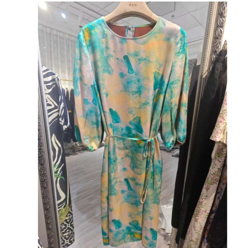 【蒂文特】桑蚕丝香云纱水墨印染复古大气时尚连衣裙气质长款女款
