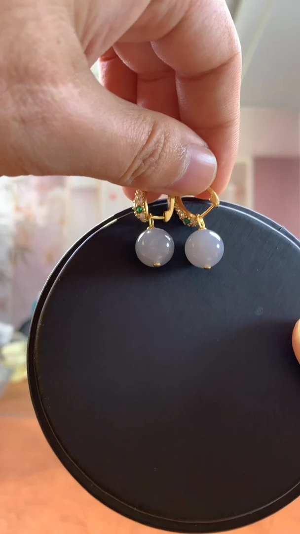 银S925镶嵌和田玉挂件烟紫耳扣