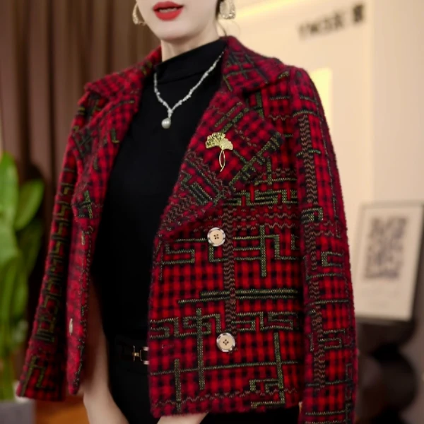 w42【高品质】短款法式高级感粗花显瘦小香风外衣-靖靖