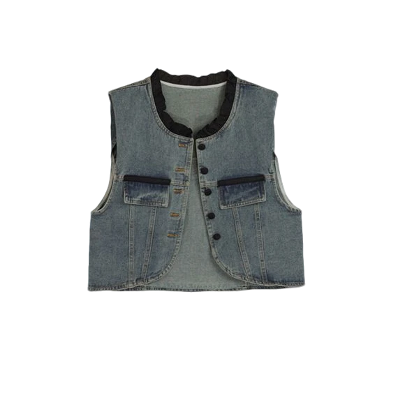 【达人专属】拓时集美学生活管水洗牛仔短马甲4B106602