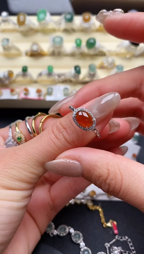 【闪购商品】翡翠戒指银S925镶嵌缅甸天然A货翡翠44  8-6