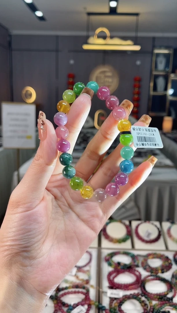 未镶嵌老矿碧玺彩虹单圈手串9mm+碧玺dan多样性发货一条