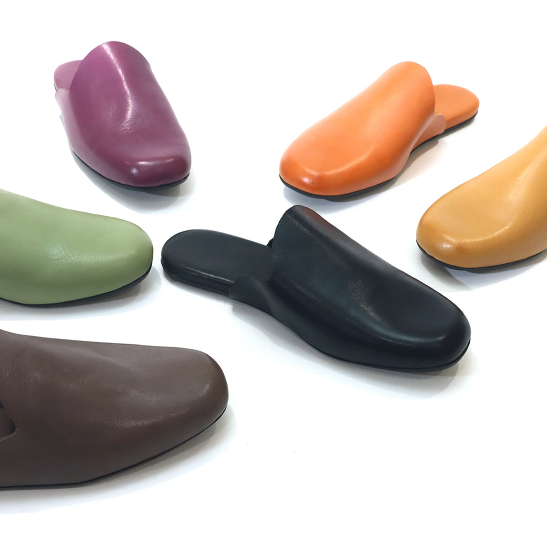 圆头植鞣牛皮松弛百搭极简女懒人一脚蹬平底半拖拖鞋勃肯XC3198-1