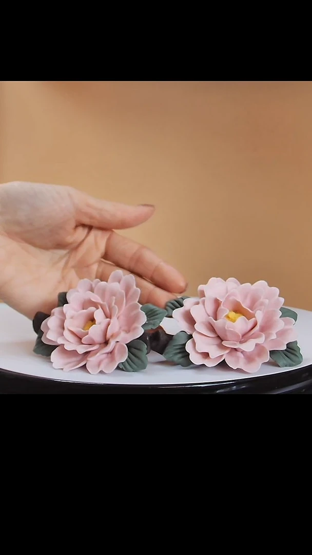 摆件手捏牡丹花香插摆件
