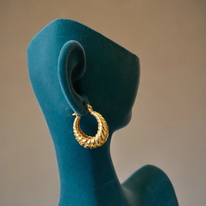 铜合金耳饰 菲纳孜螺纹椭圆耳环 时尚气质百搭金色经典圈圈复古
