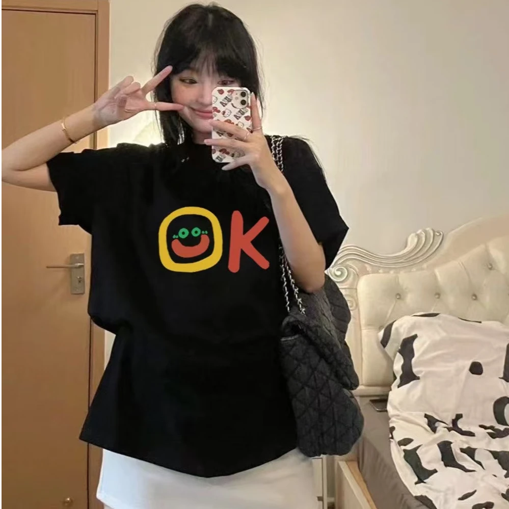 【原色店】美式复古字母印花短袖t恤女