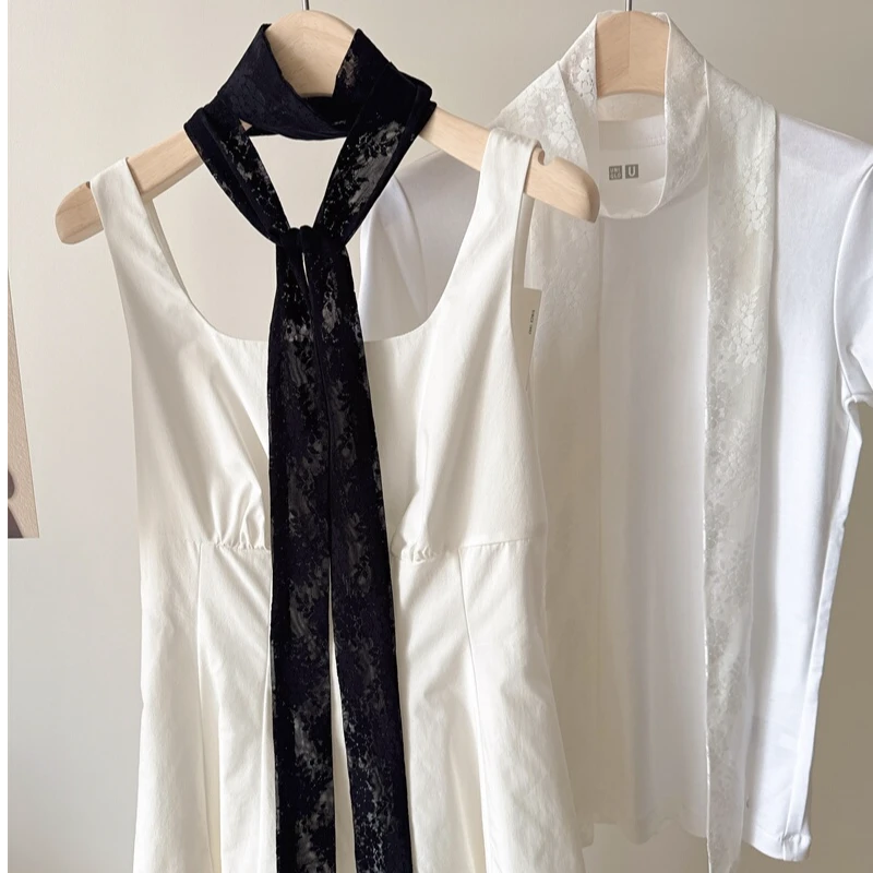 韩国ins复古蕾丝长条丝巾女春夏百搭氛围感装饰领巾网红绑发飘带