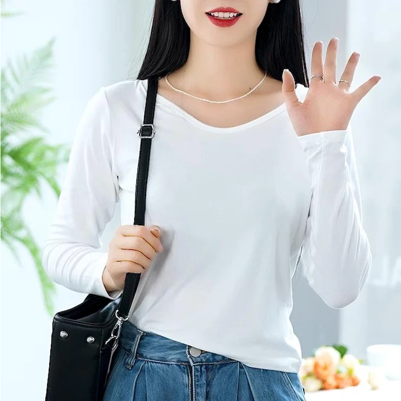 25年早秋新款百搭V领打底衫女长袖T恤时尚内搭遮肉显瘦上衣洋气
