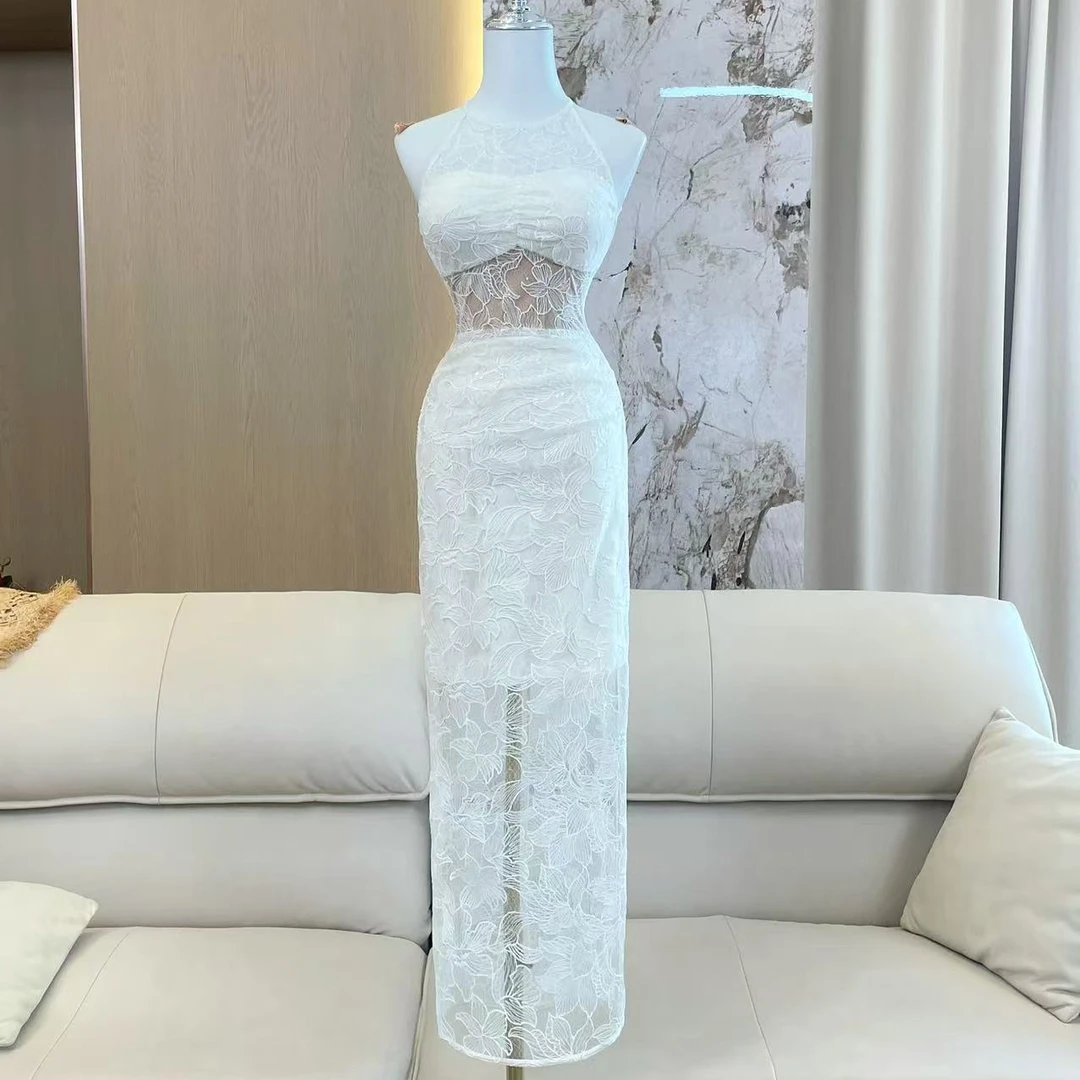 BECHARMING「轻熟天菜」时尚网红仙女蕾丝风格修身连衣裙Q0989