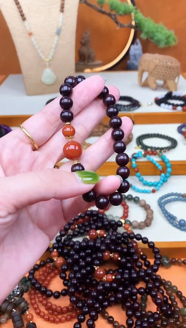 未镶嵌檀香紫檀（小叶紫檀）手串单圈印度小叶紫檀南红手串