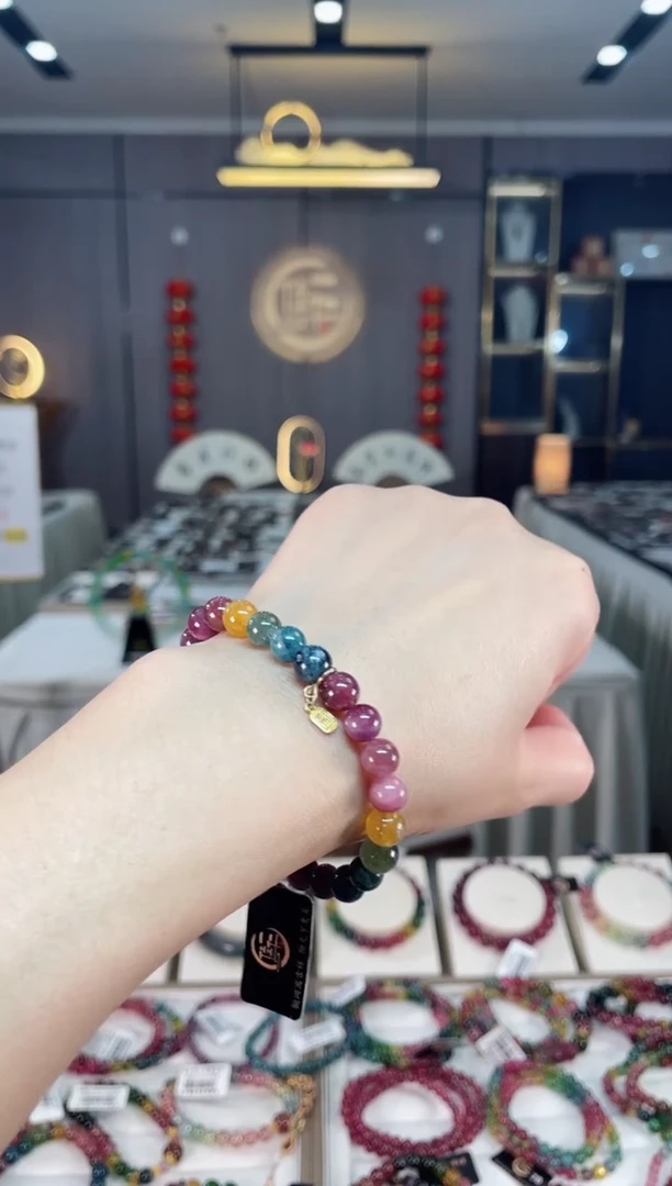 未镶嵌老矿碧玺色标彩虹单圈手串7mm+碧玺hon多样性发一条
