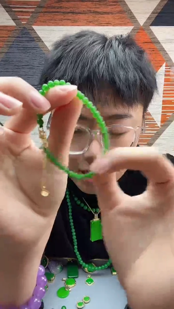 【闪购商品】翡翠手链14K金镶嵌06翡翠小米珠手链