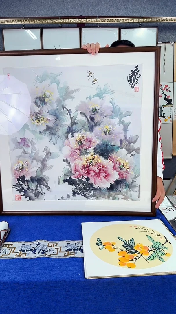 国画牡丹 实木装裱83*83
