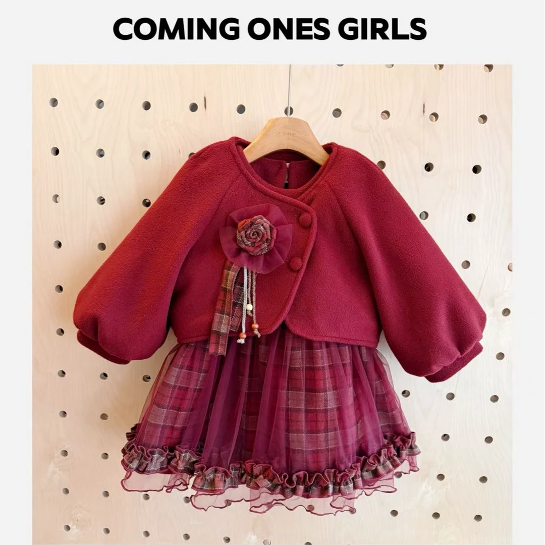 逸朵美芽COMINGONES女童年服韩系呢料套装儿童纱裙Z1-3796