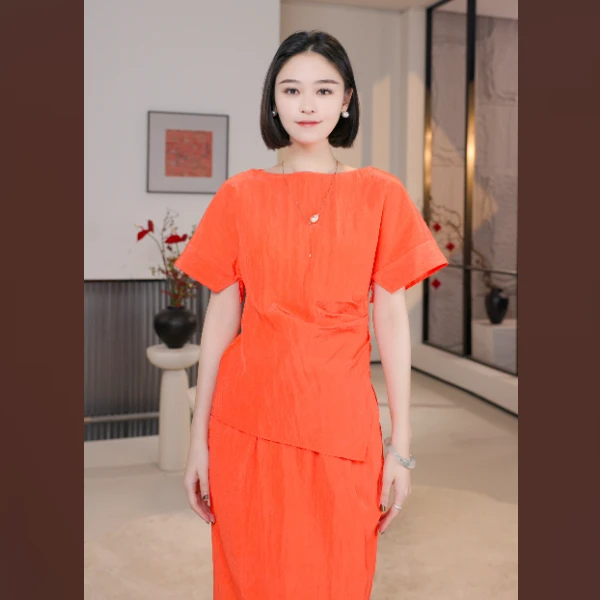 玛丝菲尔气质时尚休闲女士宽松纯色圆领复古设计师上衣A1FZ21431