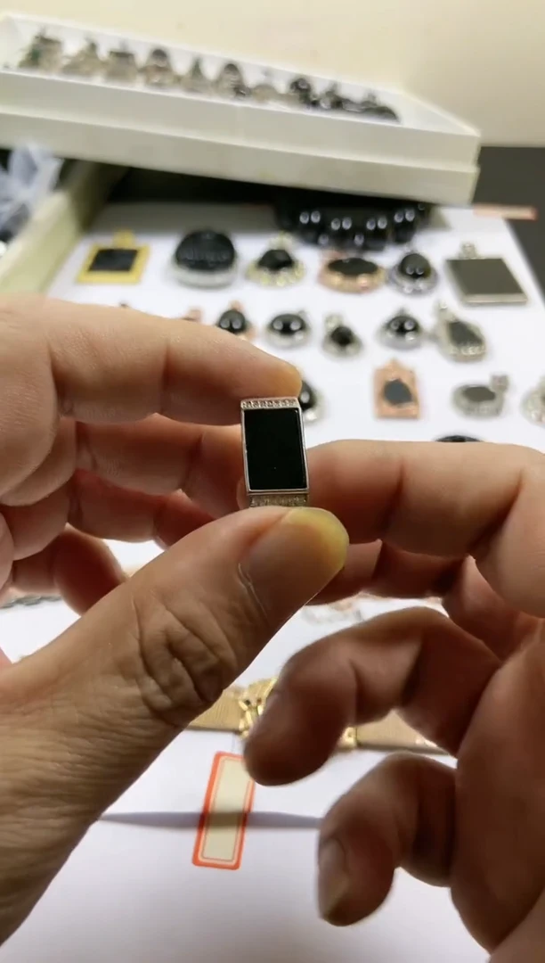 银S925镶嵌戒指翡翠男戒活口可自行调节