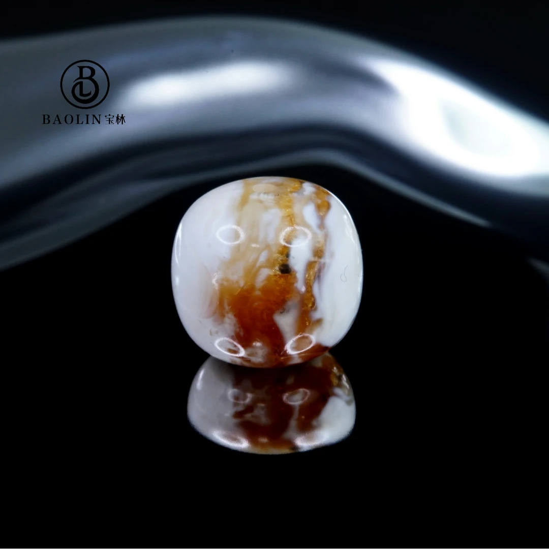 12.9mm橘红白溶洞彩沁老型  天然琥珀蜜蜡精工手作高端文玩配饰