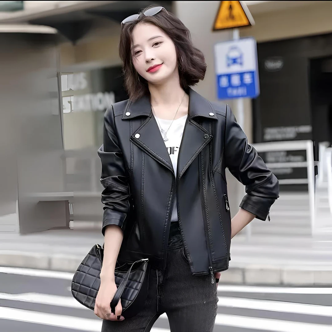 【爆皮裂皮换新】2025新款显瘦皮衣外套洋气女士短款机车皮夹克9636