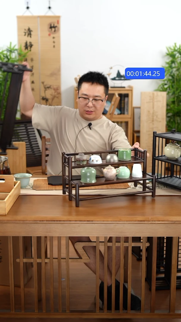 竹纯楠竹三层围栏50茶杯架