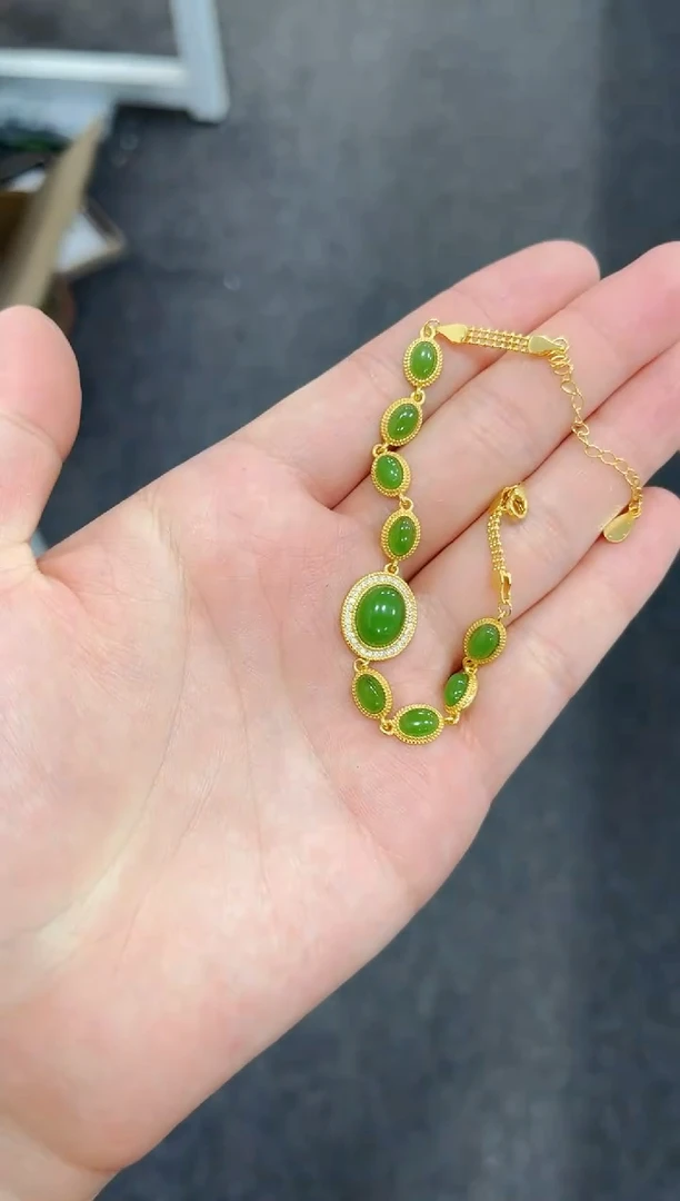 手链银S925镶嵌和田玉碧玉手链06