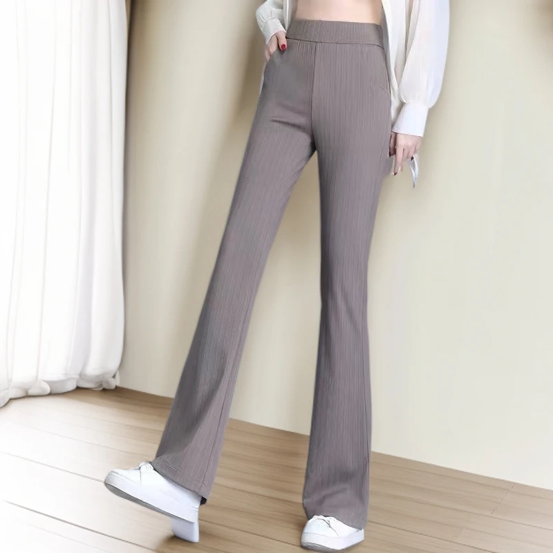 休闲显瘦新款大码微喇叭裤2025春夏季裤子宽松垂感阔腿女高腰冰丝