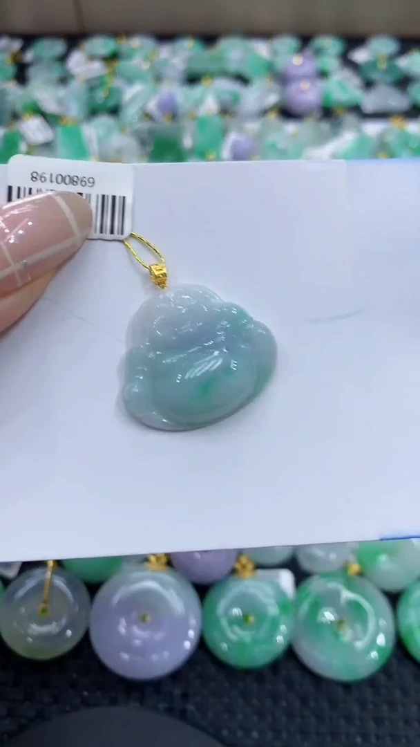 翡翠18K金镶嵌颈饰天然缅甸翡翠A货
