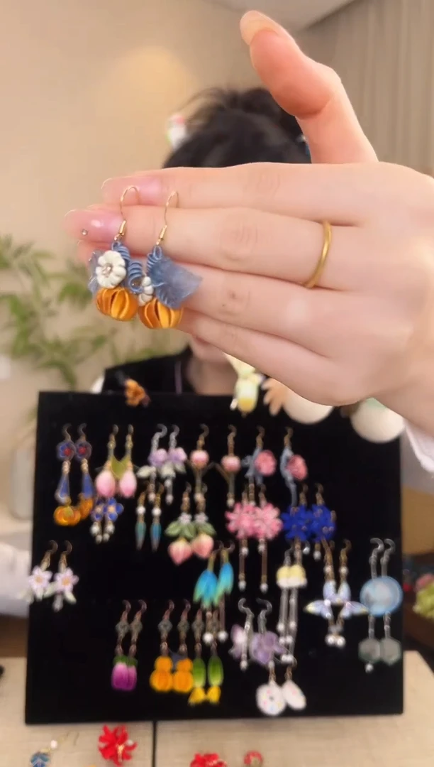 刺绣?*?缠花南瓜耳环