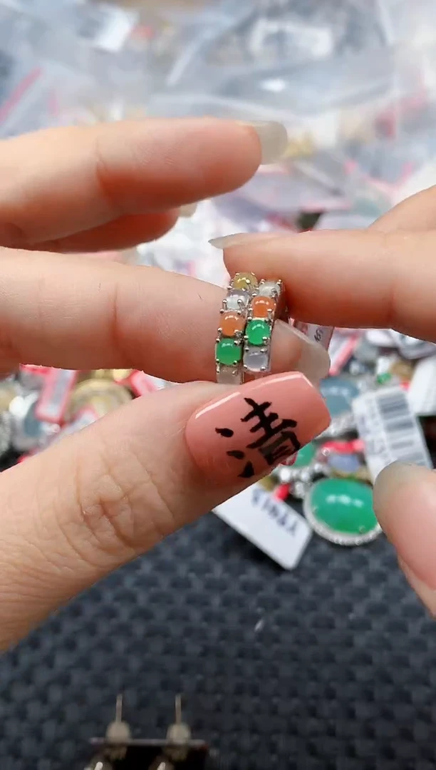 银S925镶嵌戒指翡翠天然A货缅甸翡翠