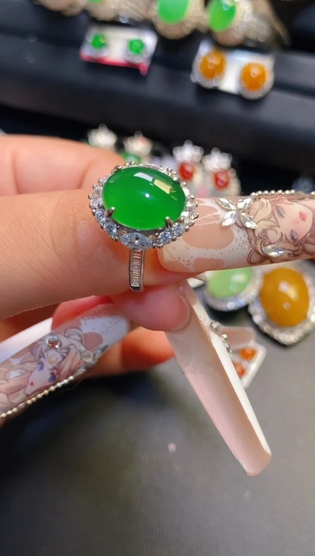 银S925镶嵌翡翠耳饰天然